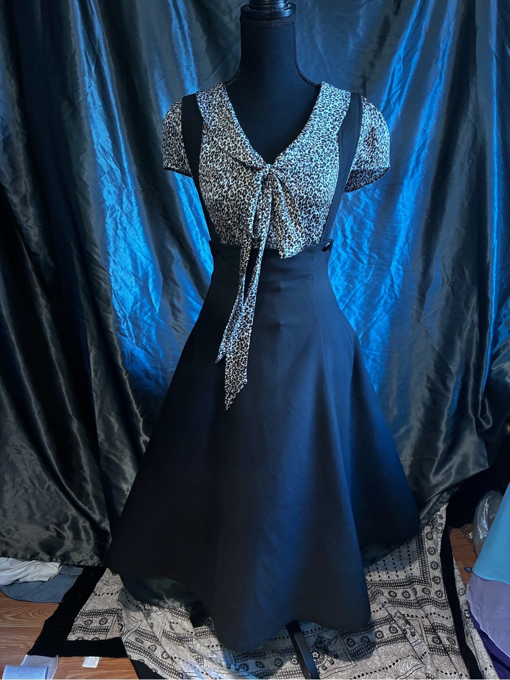 Tatyana By Bettie Page Pinup Black High Waisted Flared Skirt W/ Suspenders XL